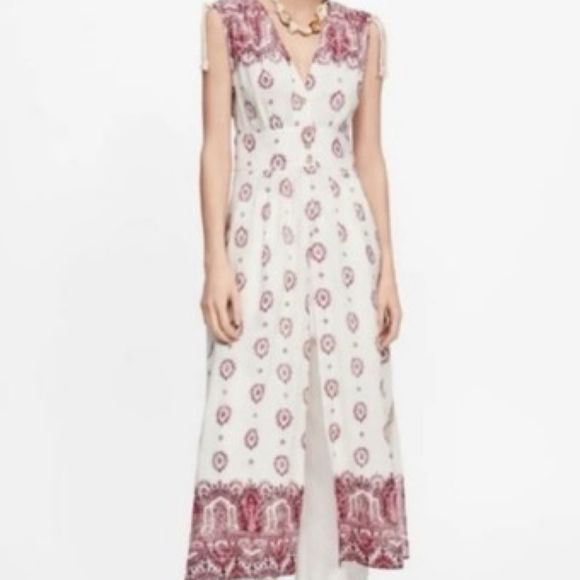 ZARA Dresses & Skirts - Zara Women’s Embroidered Tunic Paisley Sleeveless 3 Button Dress Size S